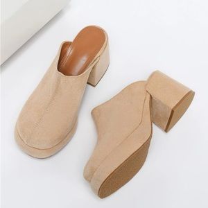 NWT Platform Chunky Slip on Suede Mule in Apricot / Tan color Size 6 from SHEIN